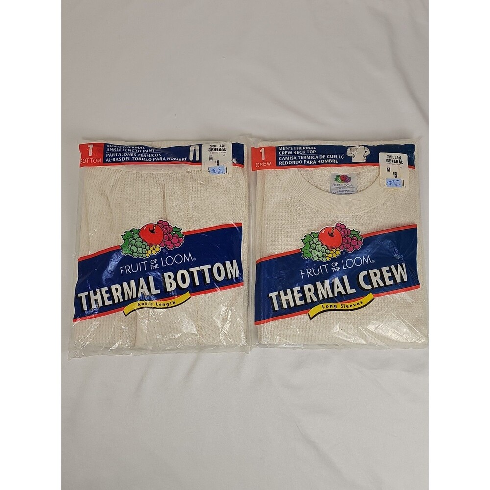 Vintage Fruit of the Loom Mens Thermal Underwear Set Medium NOS Top & Bottom